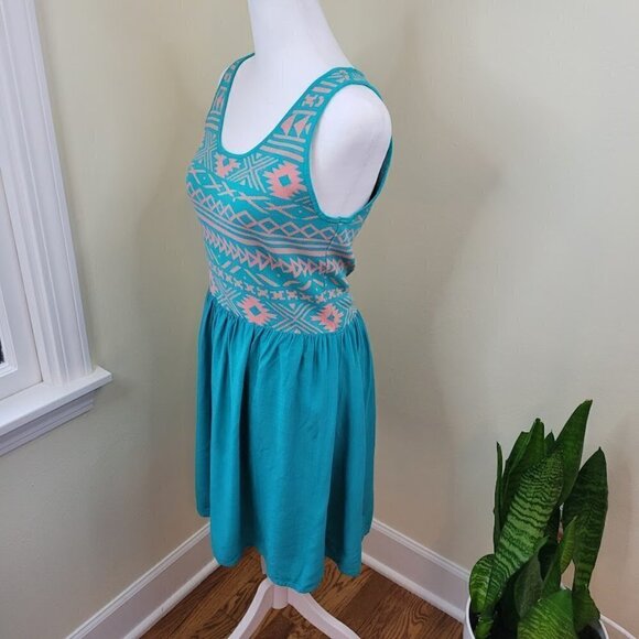 Skies Are Blue Dakota Turquoise & Coral  Fit & Flare Tank Dress Women's Size M - Picture 3 of 12